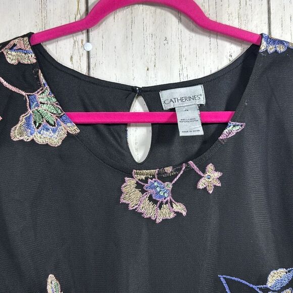 Catherines Black Floral Embroidered Mesh Blouse Womens 4X Elegant Boho Romantic - Picture 4 of 16